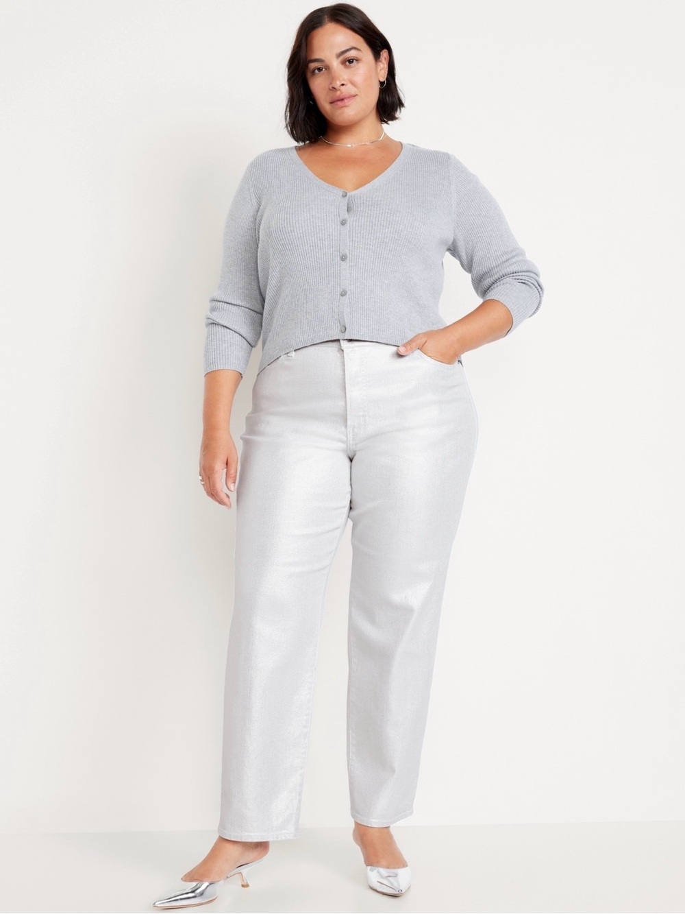 NWT Old Navy Silver Shine Plus Size High-Rise Straight Leg Jeans